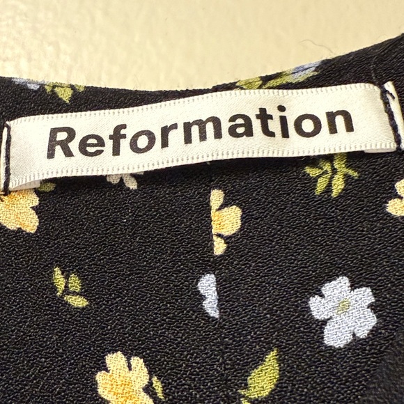 Reformation Black Floral Midi Dress Size 2 - Picture 3 of 4